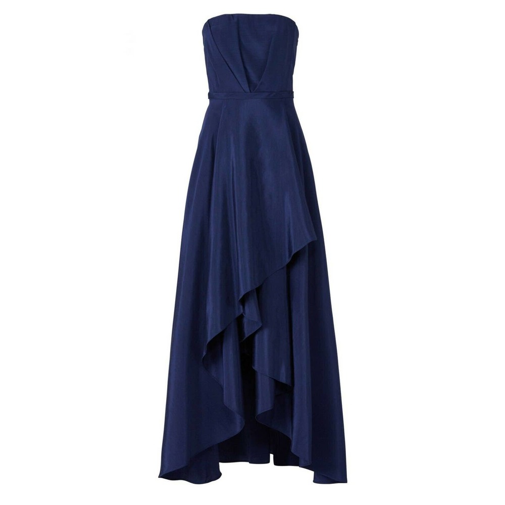Hunter Bell Navy Bailey Gown Strapless Asymmetric